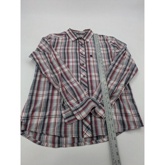 TRAVIS MATHEW Button-Up Men's Size Medium Red‎ Gray White Plaid LS Pocket Shirt - Picture 2 of 10